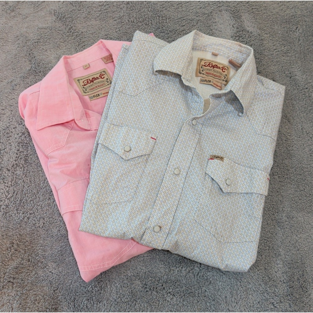 Rafter C Mens XL Lot Of 2 Western Shirt Pearl Snap Pro Flex 45 Performance SS